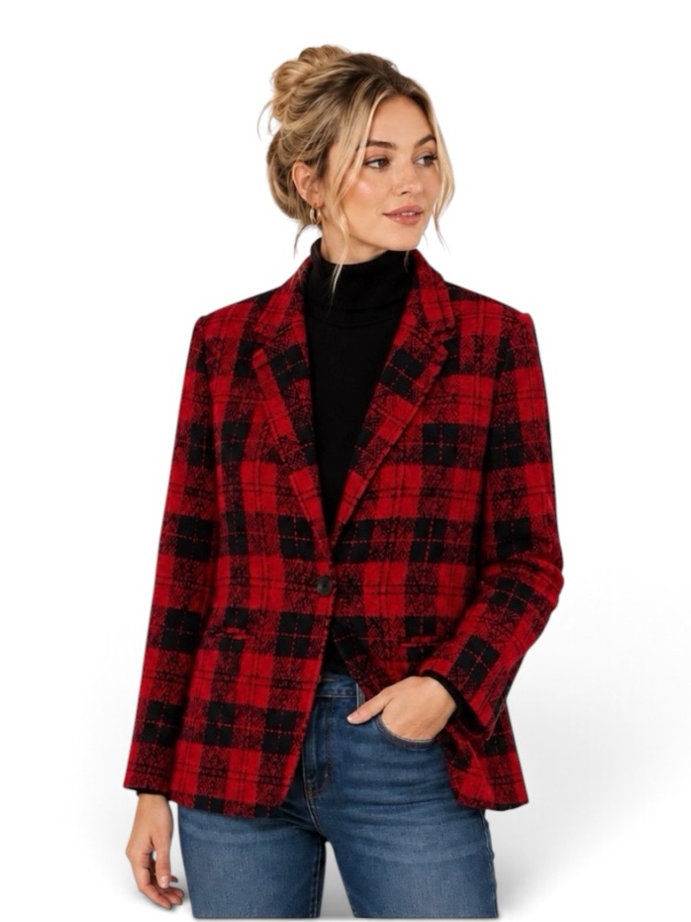 Studio C Vintage jacket blazer business casual black and red plaid size Med to L